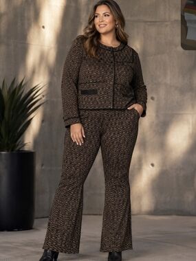 CAbi Women’s 2-Piece Pant Suit Set L Brown/Black Jacquard pants 12